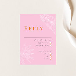 Tarjeta RSVP de boda tropical moderna con opción d