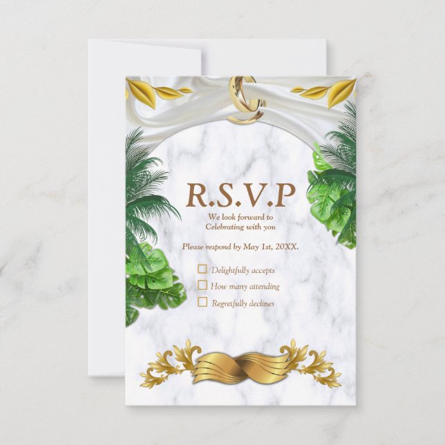 Tarjeta RSVP de boda tropical romántica (Anverso)