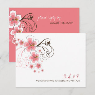 Tarjeta RSVP de Boda Tropical Rosa Hibiscus