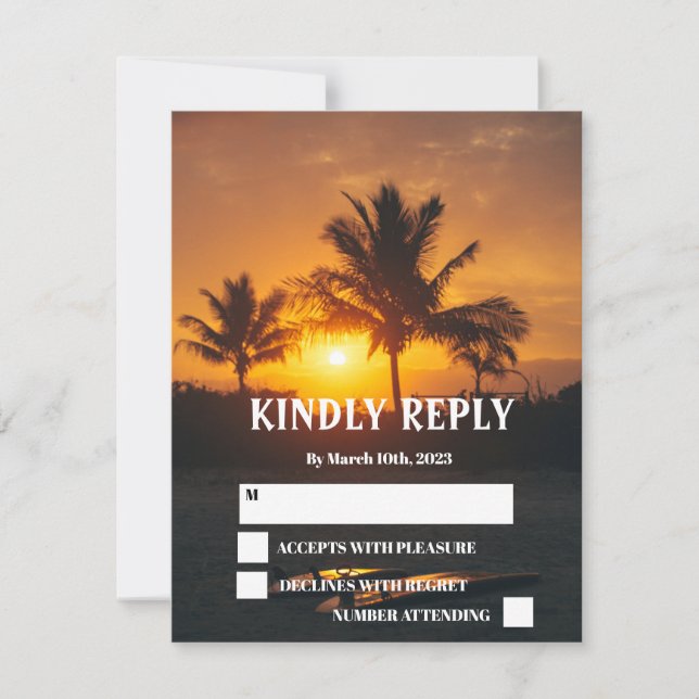 Tarjeta RSVP de Boda Tropical Sunset de Ocean Beac (Anverso)