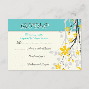 Tarjeta RSVP de boda turquesa amarilla con flores
