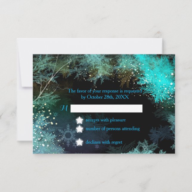 Tarjeta RSVP de Boda Turquesa Azul de Invierno (Anverso)