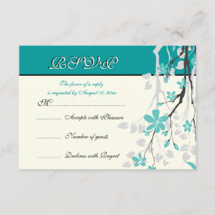 Tarjeta RSVP de boda turquesa de rama de Magnolia