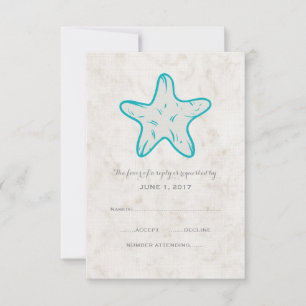 Tarjeta RSVP de Boda Turquesa Rustica Starfish