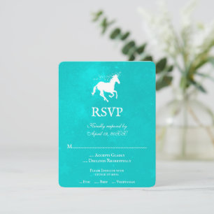 Tarjeta RSVP de boda turquesa unicornio