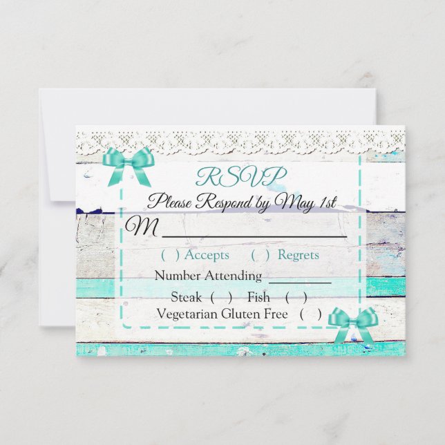 Tarjeta RSVP de Boda Turquesa Verde azulada Rústic (Anverso)