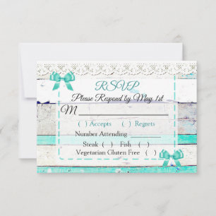 Tarjeta RSVP de Boda Turquesa Verde azulada Rústic
