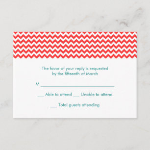 Tarjeta RSVP de Boda Turquesa y Coral Chevron