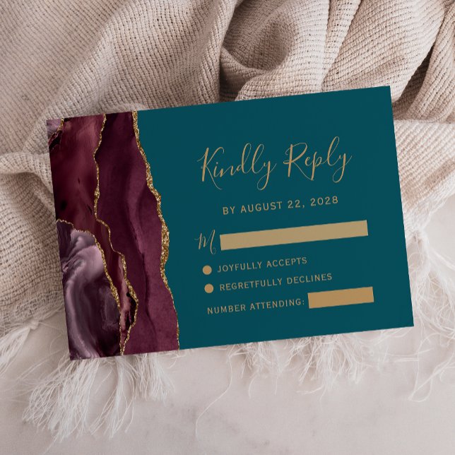 Tarjeta RSVP de Boda Verde azulada de Boda Dorada  (Subido por el creador)