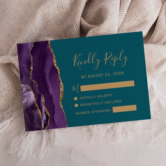 Tarjeta RSVP de Boda Verde azulada de Moda de Oro  (Subido por el creador)