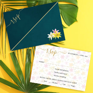 Tarjeta RSVP de boda Verde azulada simple en lirio