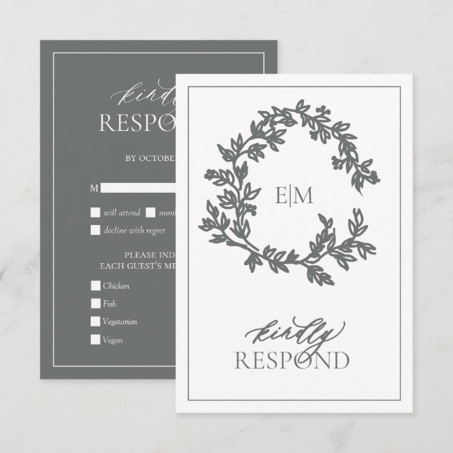 Tarjeta RSVP de Boda Verde de Eucalyptus (Anverso / Reverso)