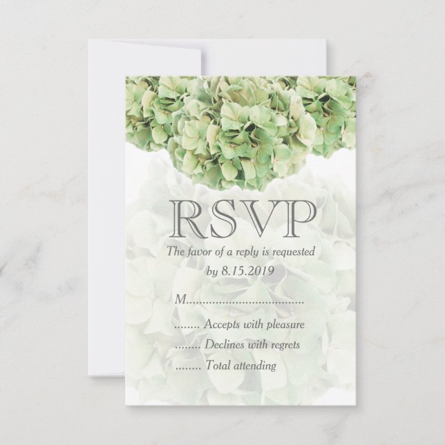 Tarjeta RSVP de boda verde de hidrangea (Anverso)