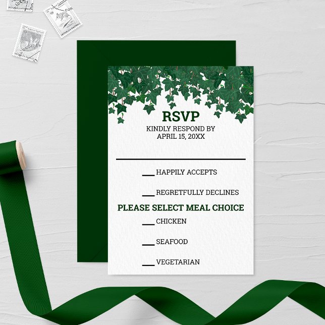 Tarjeta RSVP de boda verde de marfil-jardín (Subido por el creador)