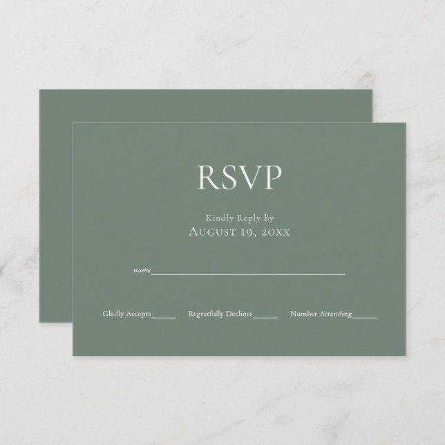 Tarjeta RSVP de Boda Verde de Monograma minimalist (Anverso / Reverso)