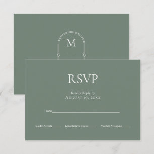 Tarjeta RSVP de Boda Verde de Monograma minimalist