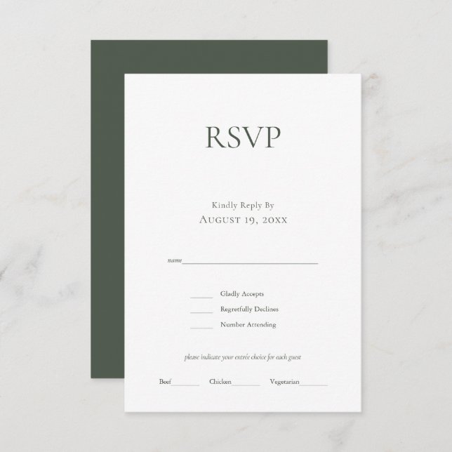 Tarjeta RSVP de Boda Verde de Monograma minimalist (Anverso / Reverso)
