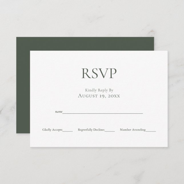 Tarjeta RSVP de Boda Verde de Monograma minimalist (Anverso / Reverso)