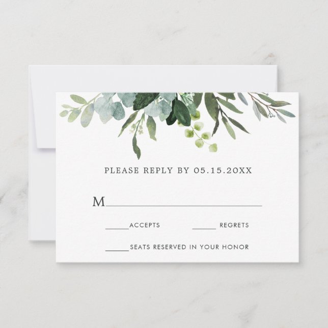 Tarjeta RSVP de Boda Verde Eucalyptus (Anverso)