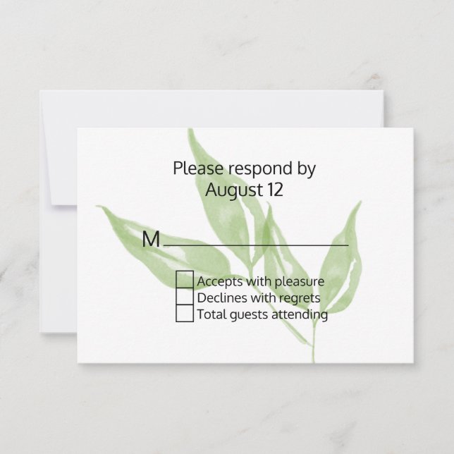 Tarjeta RSVP de Boda Verde Foliage (Anverso)