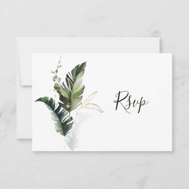 Tarjeta RSVP de Boda Verde Foliage Tropical (Anverso)