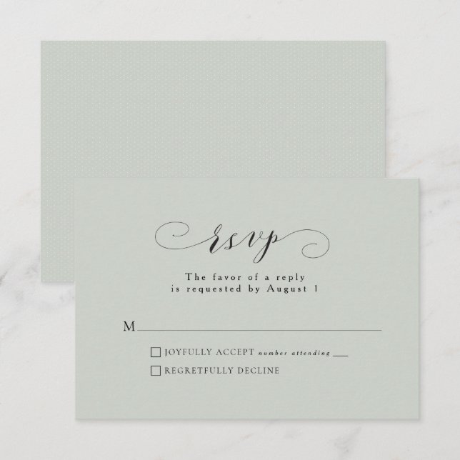 Tarjeta RSVP de boda verde formal elegante (Anverso / Reverso)
