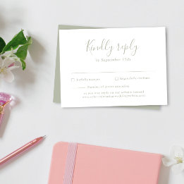 Tarjeta RSVP de boda verde mínima de sueldo