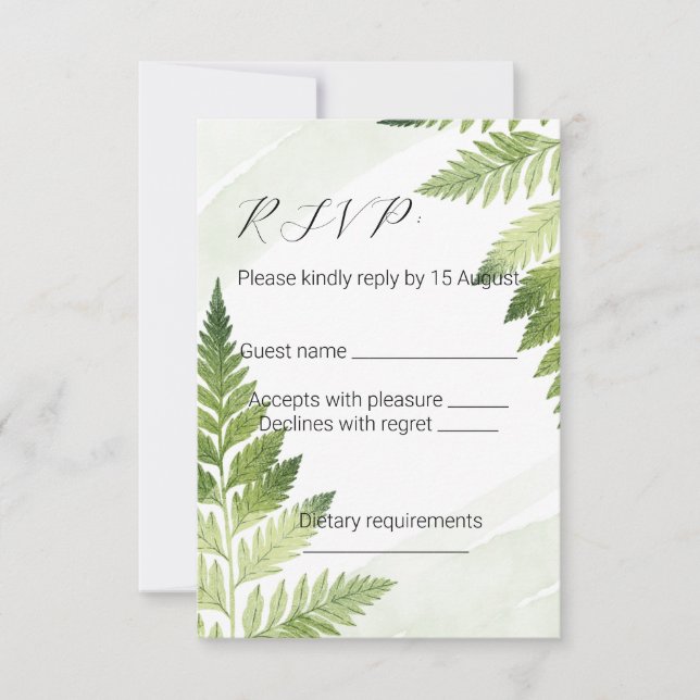 Tarjeta RSVP de boda verde minimalista (Anverso)