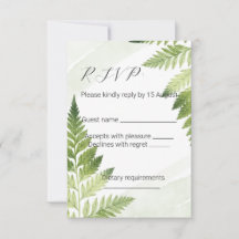 Tarjeta RSVP de boda verde minimalista