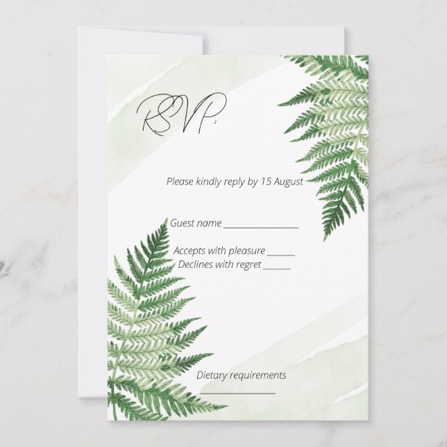 Tarjeta RSVP de boda verde minimalista (Anverso)