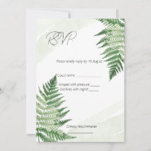 Tarjeta RSVP de boda verde minimalista