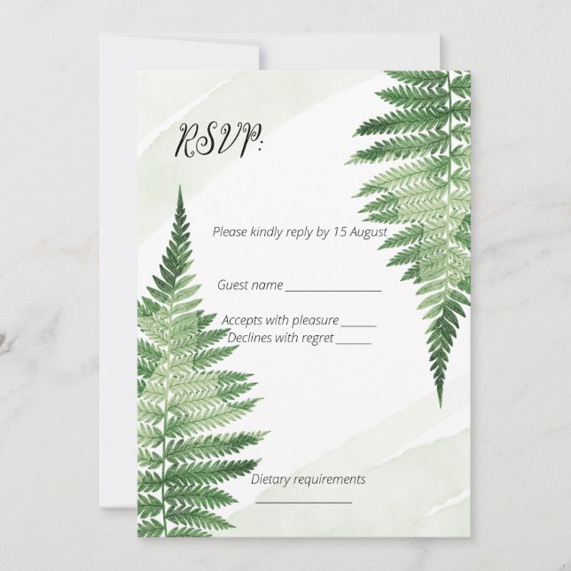 Tarjeta RSVP de boda verde minimalista (Anverso)