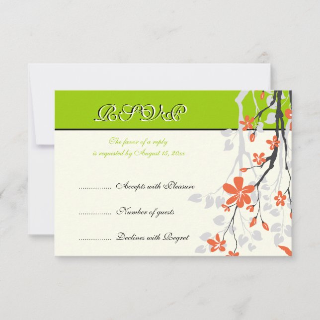 Tarjeta RSVP de boda verde naranja lime (Anverso)