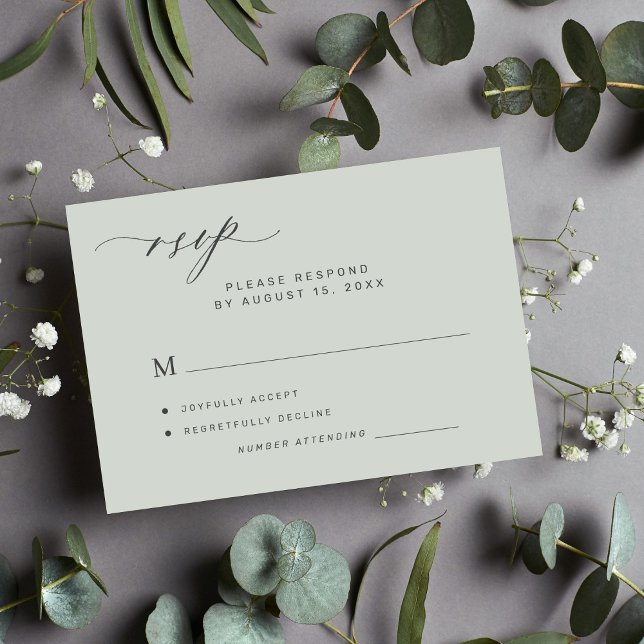 Tarjeta RSVP de boda verde para el bosque simple (Subido por el creador)