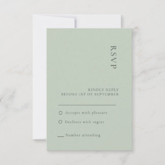 Tarjeta RSVP de boda verde simple de sabio