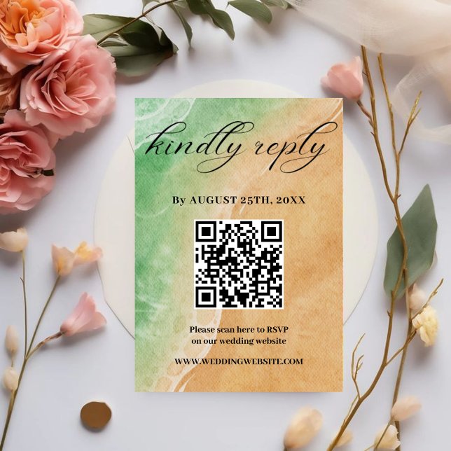 Tarjeta RSVP de Boda Verde y Arena Shore Beach (Subido por el creador)