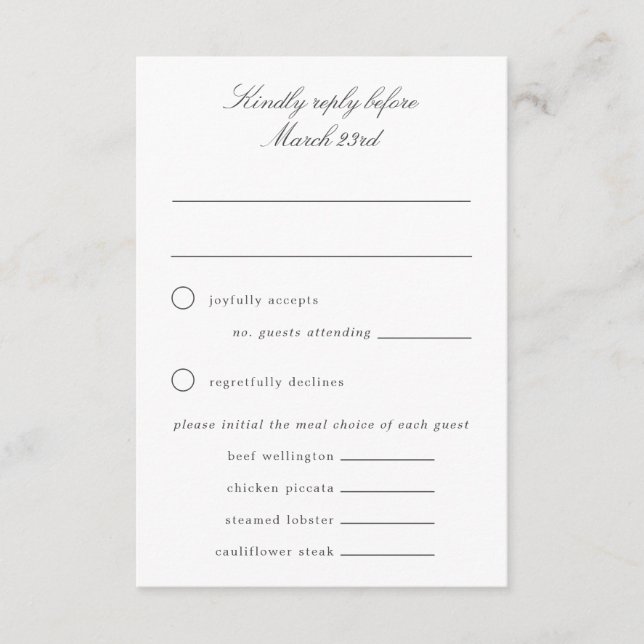 Tarjeta RSVP de Boda Verde y Blanca de Gran Mileni (Anverso)