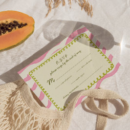 Tarjeta RSVP de Boda Verde y Rosa Moderna