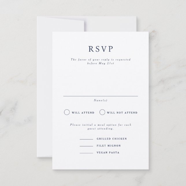 Tarjeta RSVP de boda vertical formal Parker (Anverso)