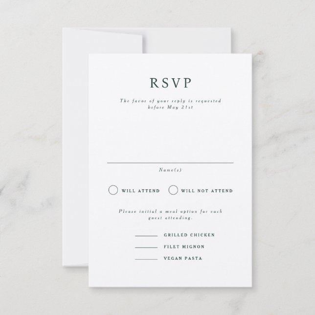 Tarjeta RSVP de boda vertical formal Parker (Anverso)