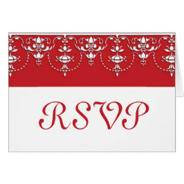 Tarjeta RSVP de boda victoriana roja y blanca