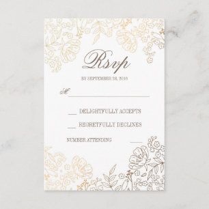 Tarjeta RSVP de Boda Vintage con Floral dorada y b
