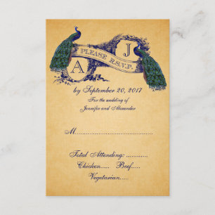 TARJETA RSVP de Boda Vintage de Peacock Azul