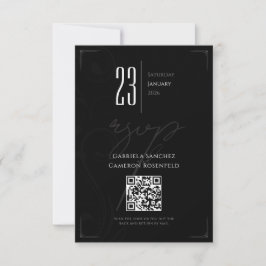 Tarjeta RSVP de Boda Vintage Formal en Blanco y Ne