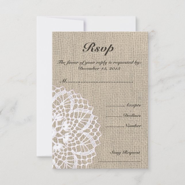 Tarjeta RSVP de Boda Vintage y Boda Burlap (Anverso)