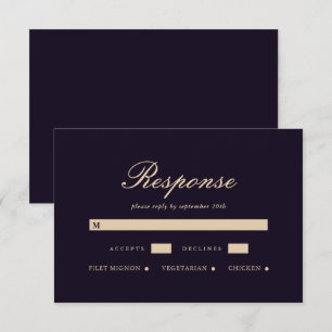 Tarjeta RSVP de boda violeta profunda simple y ele
