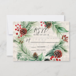 Tarjeta RSVP de Boda Wreath de Música Red Berry Wr