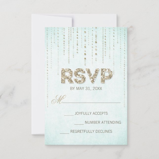 Tarjeta RSVP de Boda y Purpurina de oro (Anverso)
