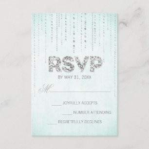 Tarjeta RSVP de Boda y Purpurina Plata
