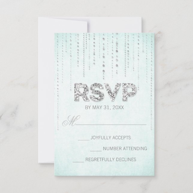 Tarjeta RSVP de Boda y Purpurina Plata (Anverso)